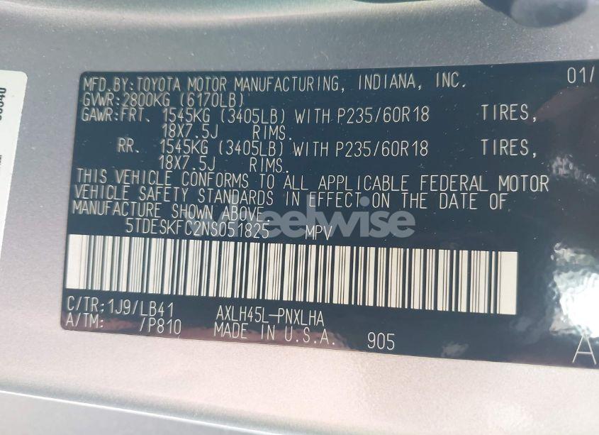 Photo 9 of 2022 Toyota Sienna PLATINUM (VIN 5TDESKFC2NS051825)