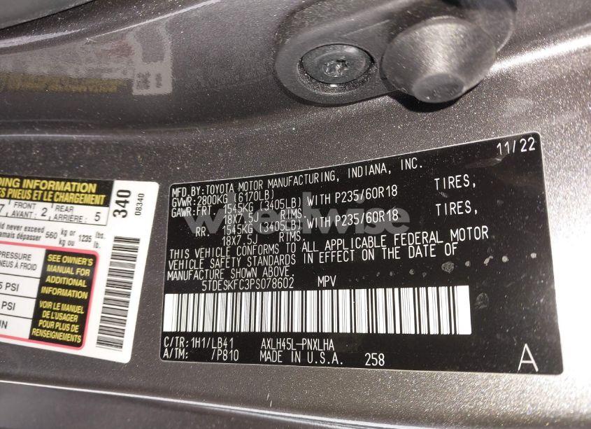Photo 9 of 2023 Toyota Sienna PLATINUM (VIN 5TDESKFC3PS078602)
