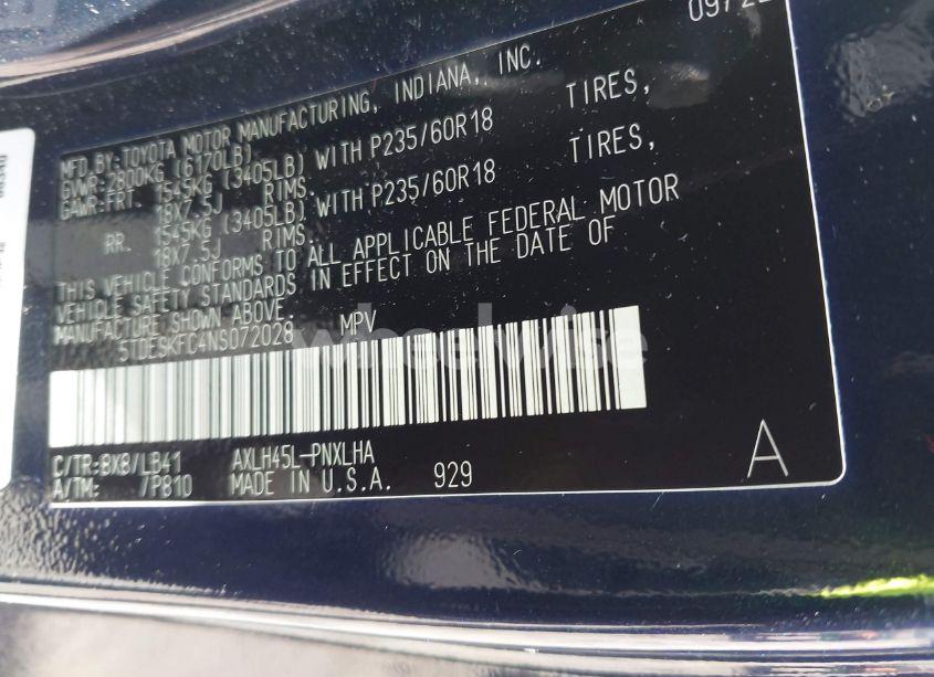 Photo 9 of 2022 Toyota Sienna PLATINUM (VIN 5TDESKFC4NS072028)