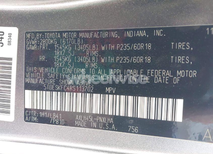 Photo 9 of 2024 Toyota Sienna PLATINUM (VIN 5TDESKFC4RS113702)