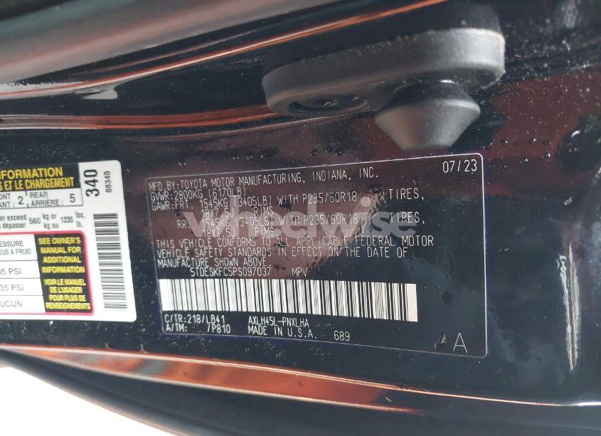 Photo 9 of 2023 Toyota Sienna PLATINUM (VIN 5TDESKFC5PS097037)