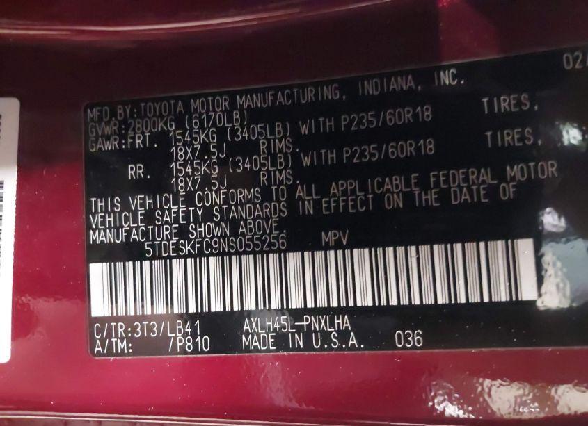 Photo 9 of 2022 Toyota Sienna PLATINUM (VIN 5TDESKFC9NS055256)