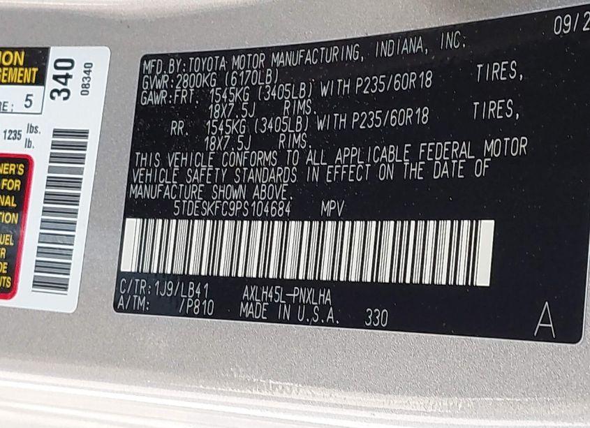 Photo 9 of 2023 Toyota Sienna PLATINUM (VIN 5TDESKFC9PS104684)