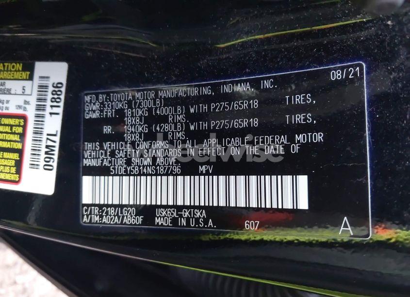 Photo 9 of 2022 Toyota Sequoia TRD PRO (VIN 5TDEY5B14NS187796)