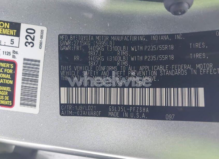 Photo 9 of 2019 Toyota Sienna SE 7 PASSENGER (VIN 5TDEZ3DC8KS210587)