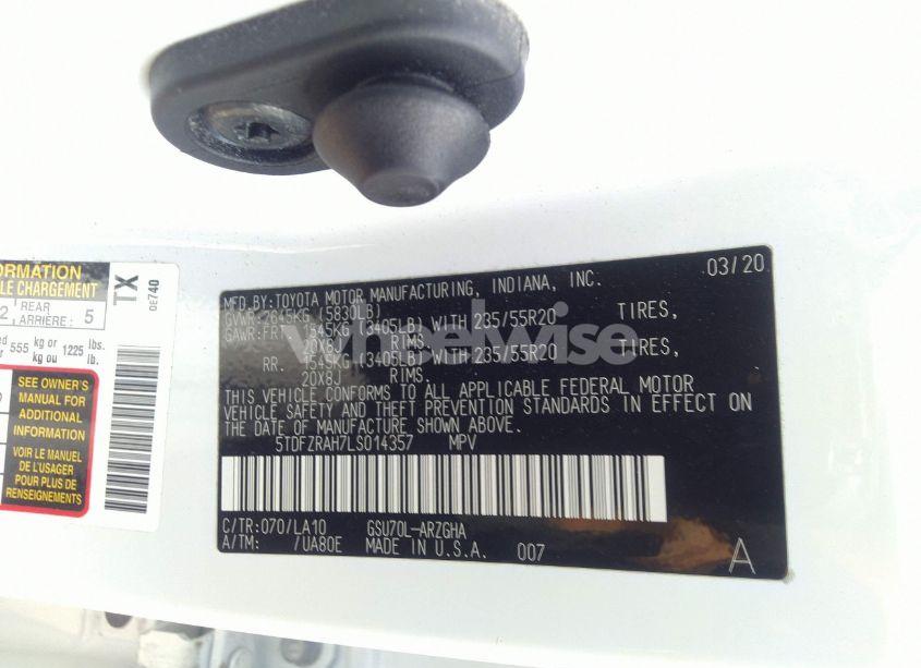 Photo 9 of 2020 Toyota Highlander PLATINUM (VIN 5TDFZRAH7LS014357)