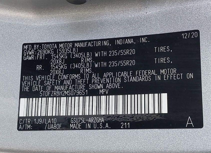 Photo 9 of 2021 Toyota Highlander PLATINUM (VIN 5TDFZRBH2MS079651)