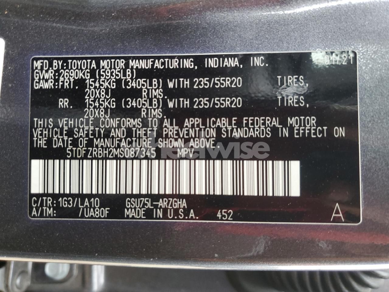 Photo 13 of 2021 TOYOTA HIGHLANDER PLATINUM (VIN 5TDFZRBH2MS087345)