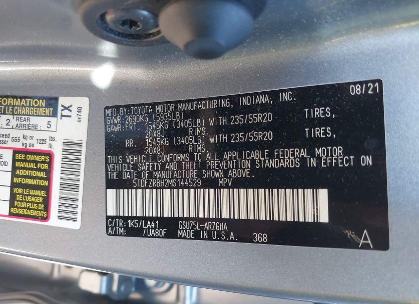 Photo 9 of 2021 Toyota Highlander PLATINUM (VIN 5TDFZRBH2MS144529)