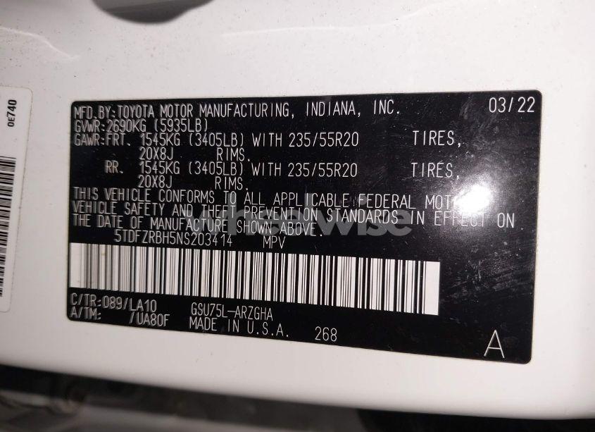 Photo 9 of 2022 Toyota Highlander PLATINUM (VIN 5TDFZRBH5NS203414)