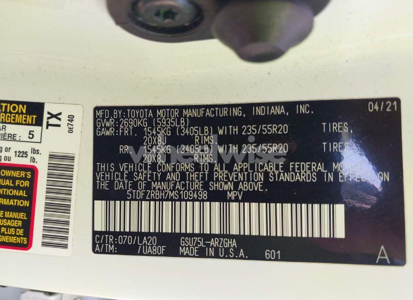 Photo 9 of 2021 Toyota Highlander PLATINUM (VIN 5TDFZRBH7MS109498)