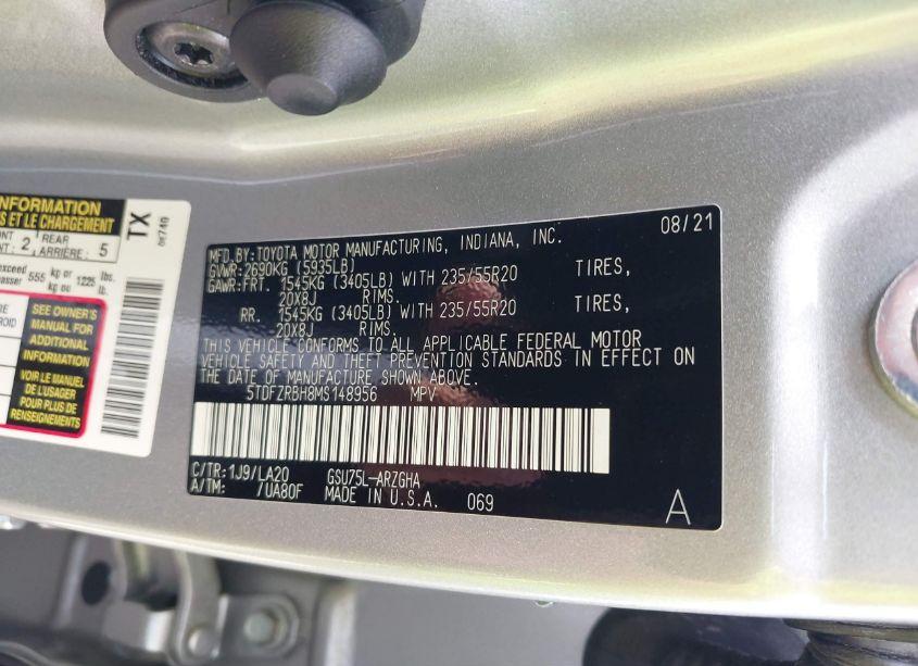Photo 9 of 2021 Toyota Highlander PLATINUM (VIN 5TDFZRBH8MS148956)