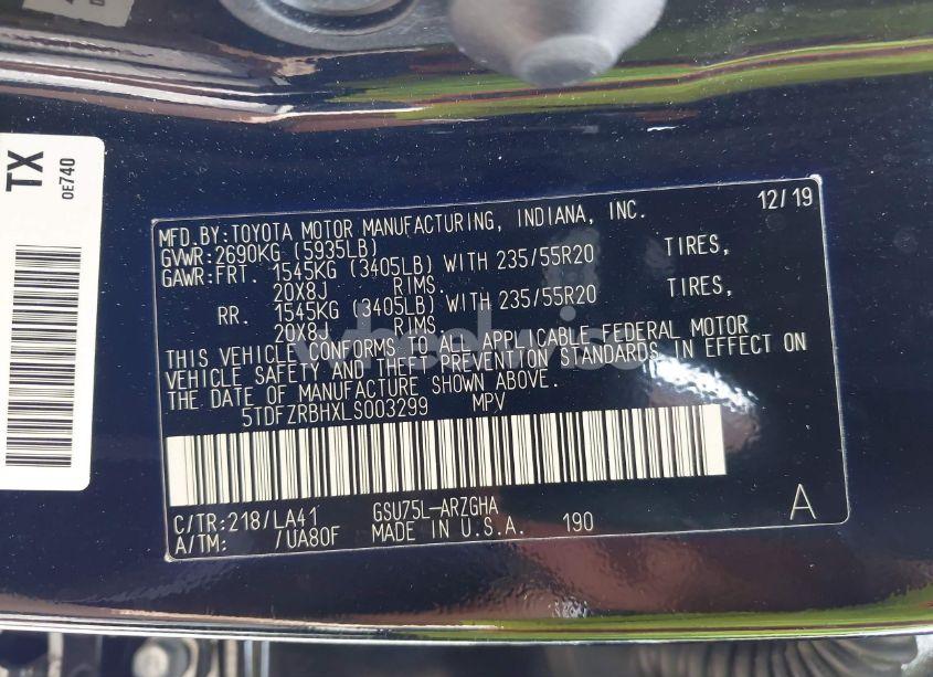 Photo 9 of 2020 Toyota Highlander PLATINUM (VIN 5TDFZRBHXLS003299)