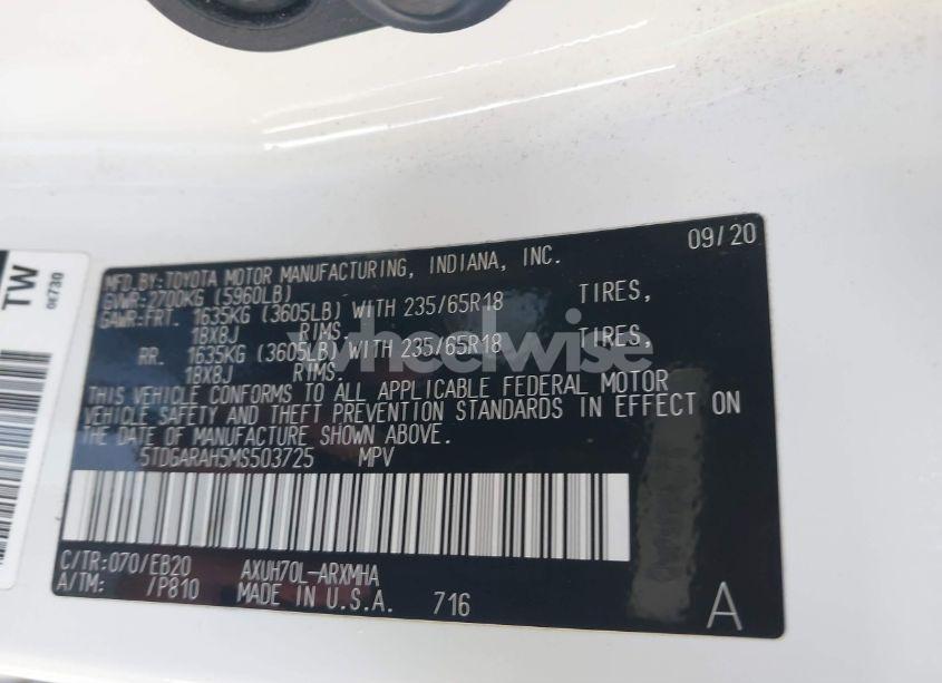 Photo 9 of 2021 Toyota Highlander HYBRID XLE (VIN 5TDGARAH5MS503725)