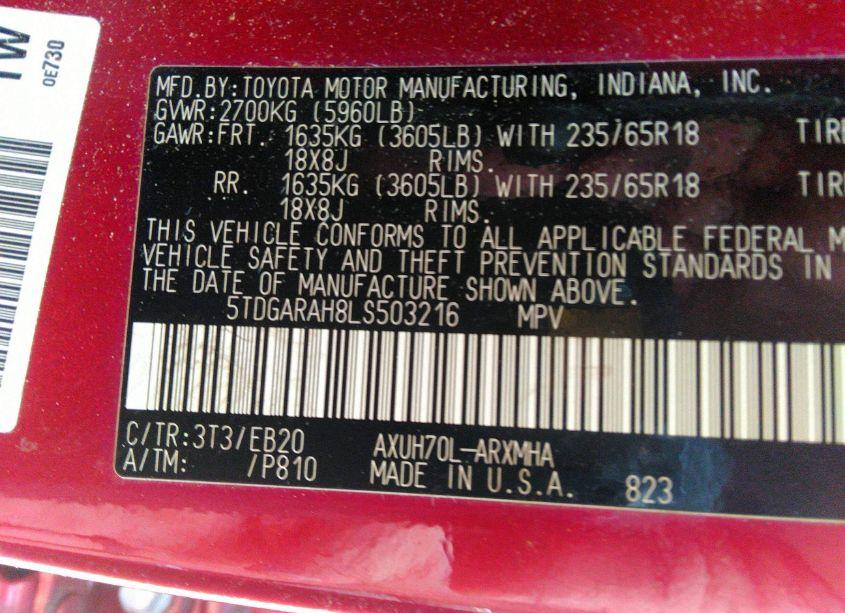 Photo 9 of 2020 Toyota Highlander HYBRID XLE (VIN 5TDGARAH8LS503216)