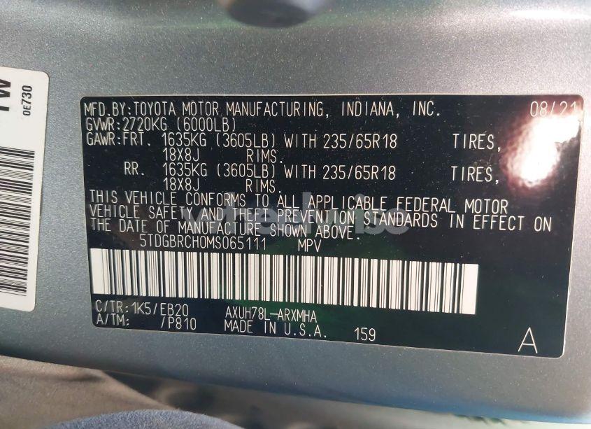 Photo 9 of 2021 Toyota Highlander HYBRID XLE (VIN 5TDGBRCH0MS065111)