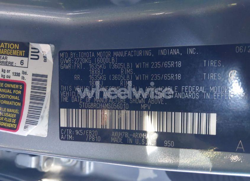 Photo 9 of 2021 Toyota Highlander HYBRID XLE (VIN 5TDGBRCH4MS056010)