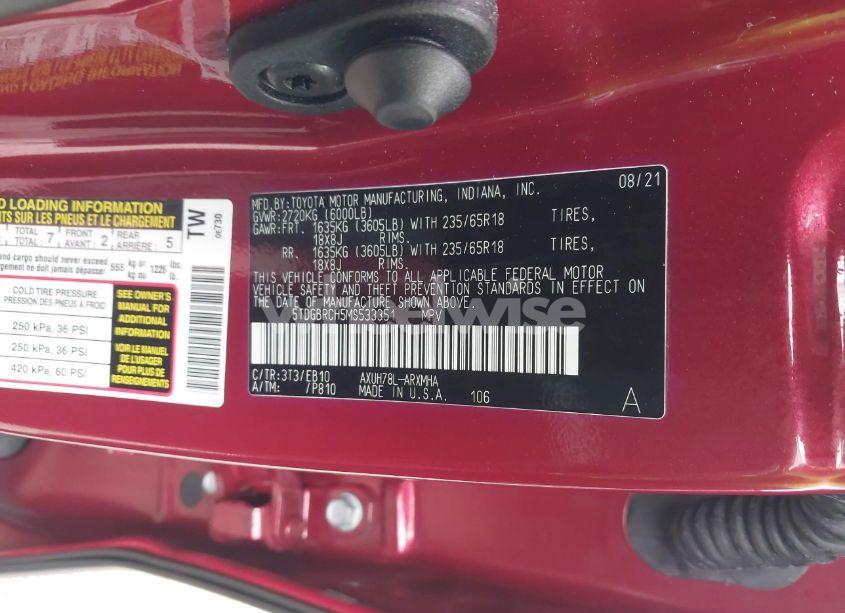 Photo 9 of 2021 Toyota Highlander HYBRID XLE (VIN 5TDGBRCH5MS533351)