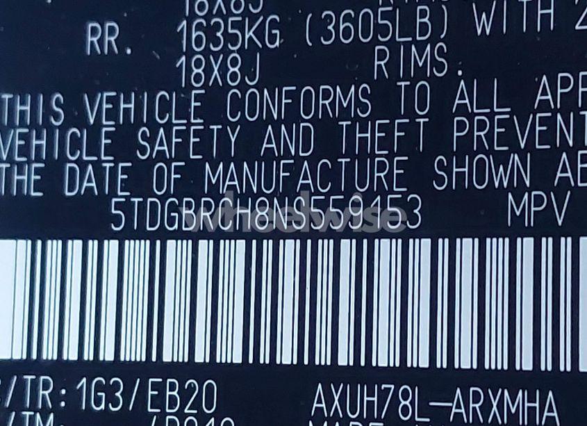 Photo 9 of 2022 Toyota Highlander HYBRID XLE (VIN 5TDGBRCH8NS559153)