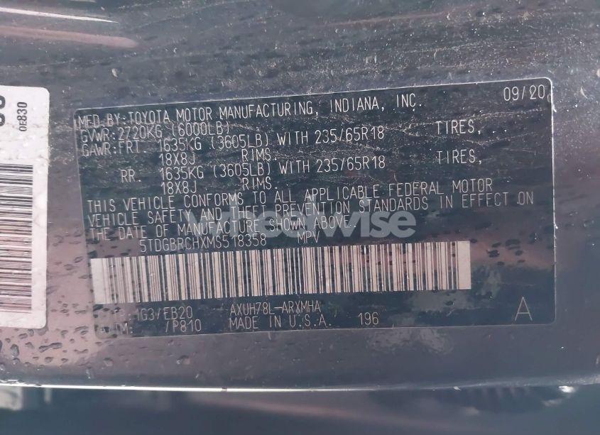 Photo 9 of 2021 Toyota Highlander HYBRID XLE (VIN 5TDGBRCHXMS518358)