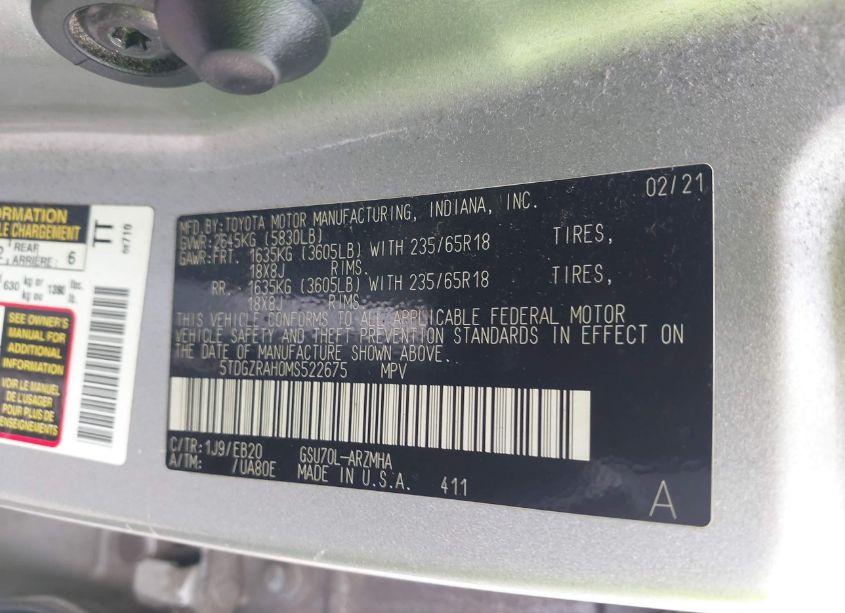 Photo 9 of 2021 Toyota Highlander XLE (VIN 5TDGZRAH0MS522675)