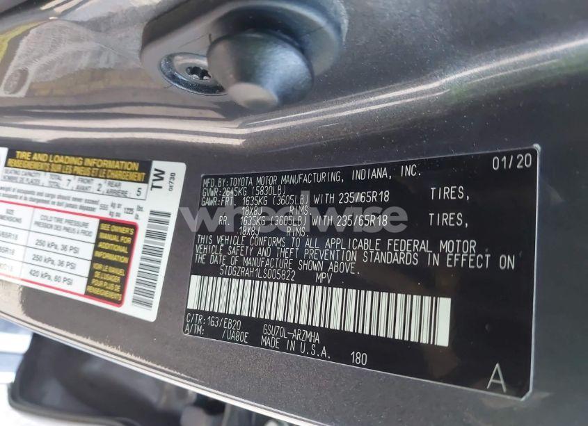 Photo 9 of 2020 Toyota Highlander XLE (VIN 5TDGZRAH1LS005822)