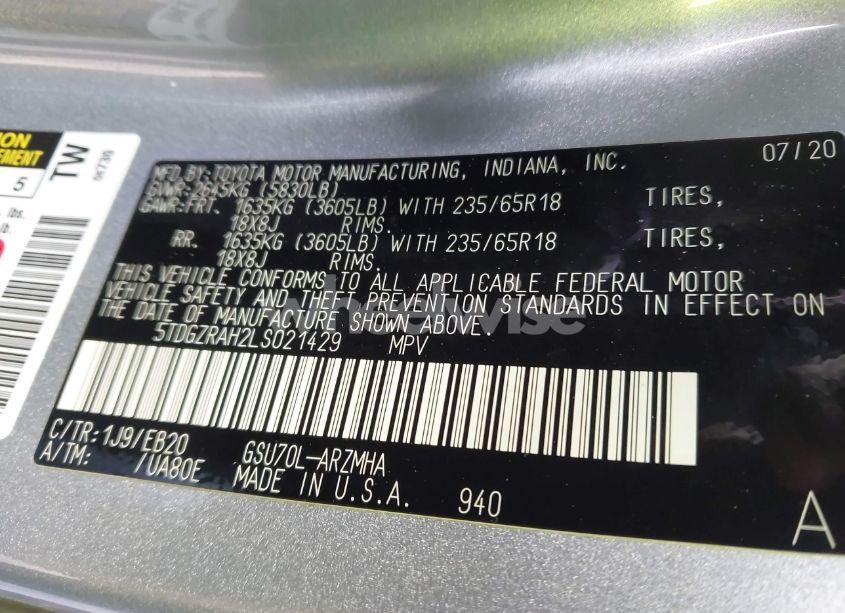 Photo 9 of 2020 Toyota Highlander XLE (VIN 5TDGZRAH2LS021429)