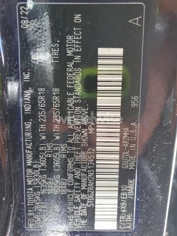 Photo 12 of 2022 TOYOTA HIGHLANDER XLE (VIN 5TDGZRAH2NS134512)