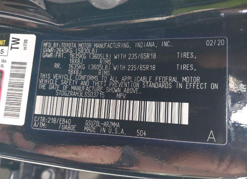 Photo 9 of 2020 Toyota Highlander XLE (VIN 5TDGZRAH3LS503715)