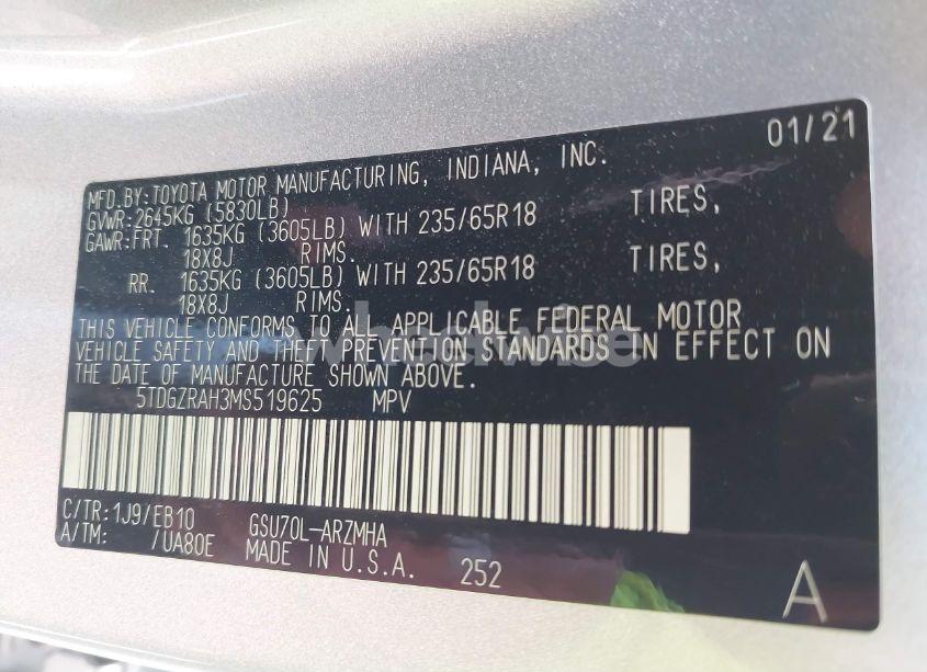 Photo 17 of 2021 Toyota Highlander XLE (VIN 5TDGZRAH3MS519625)