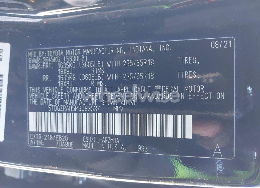 Photo 9 of 2021 Toyota Highlander XLE (VIN 5TDGZRAH5MS083537)