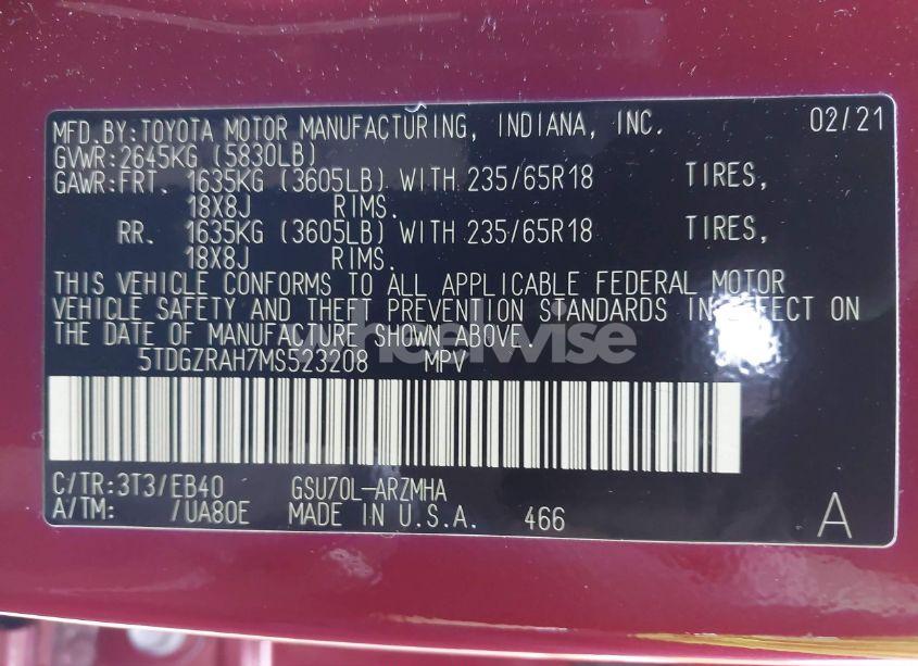 Photo 9 of 2021 Toyota Highlander XLE (VIN 5TDGZRAH7MS523208)