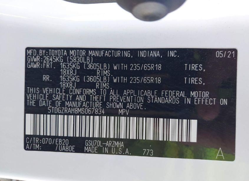 Photo 9 of 2021 Toyota Highlander XLE (VIN 5TDGZRAH8MS067834)