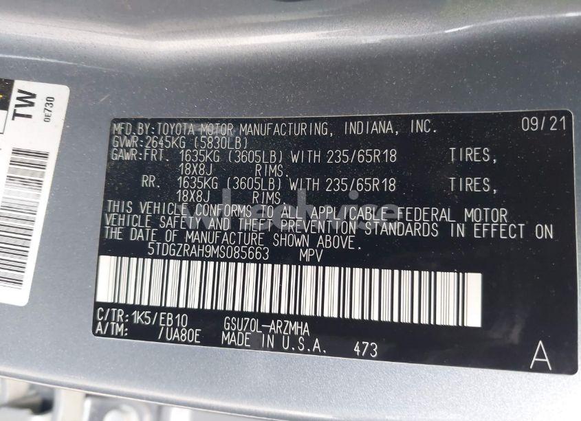 Photo 9 of 2021 Toyota Highlander XLE (VIN 5TDGZRAH9MS085663)