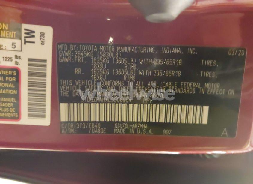 Photo 9 of 2020 Toyota Highlander XLE (VIN 5TDGZRAHXLS506904)