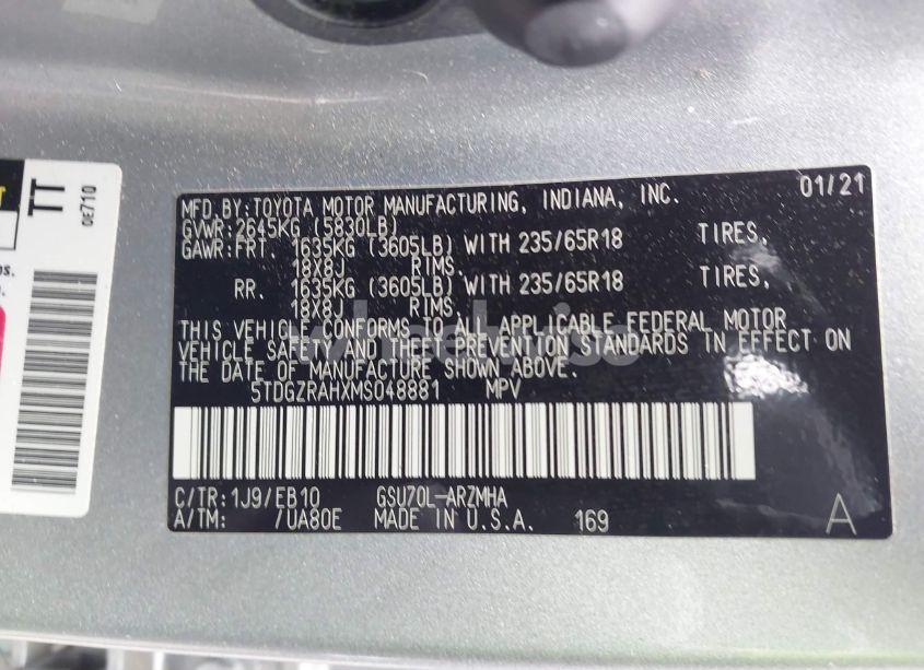 Photo 9 of 2021 Toyota Highlander XLE (VIN 5TDGZRAHXMS048881)