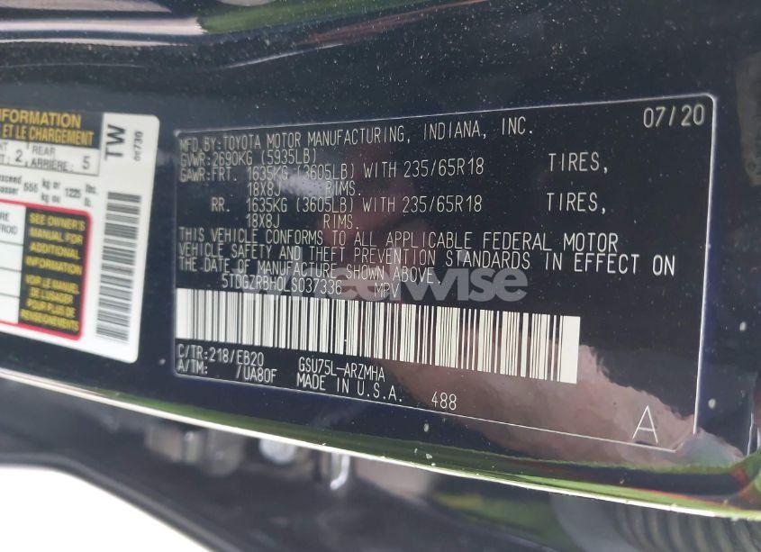 Photo 9 of 2020 Toyota Highlander XLE (VIN 5TDGZRBH0LS037336)