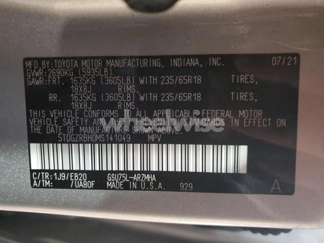 Photo 11 of 2021 TOYOTA HIGHLANDER XLE (VIN 5TDGZRBH0MS141049)