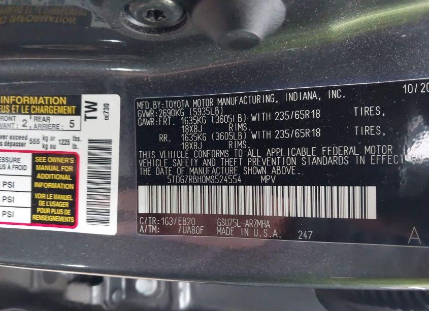 Photo 9 of 2021 Toyota Highlander XLE (VIN 5TDGZRBH0MS524554)