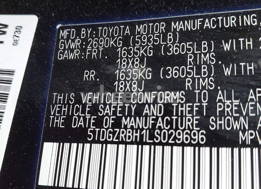 Photo 9 of 2020 Toyota Highlander XLE (VIN 5TDGZRBH1LS029696)