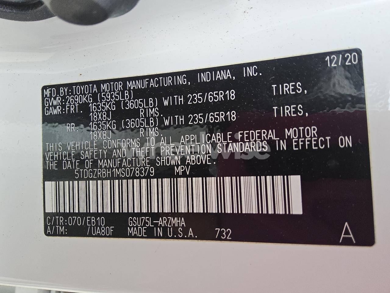 Photo 13 of 2021 TOYOTA HIGHLANDER XLE (VIN 5TDGZRBH1MS078379)