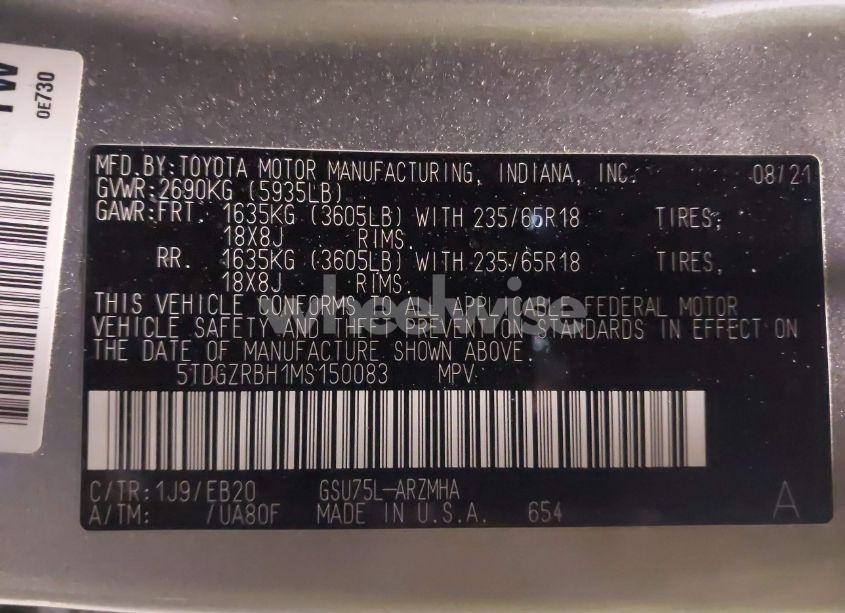 Photo 9 of 2021 Toyota Highlander XLE (VIN 5TDGZRBH1MS150083)