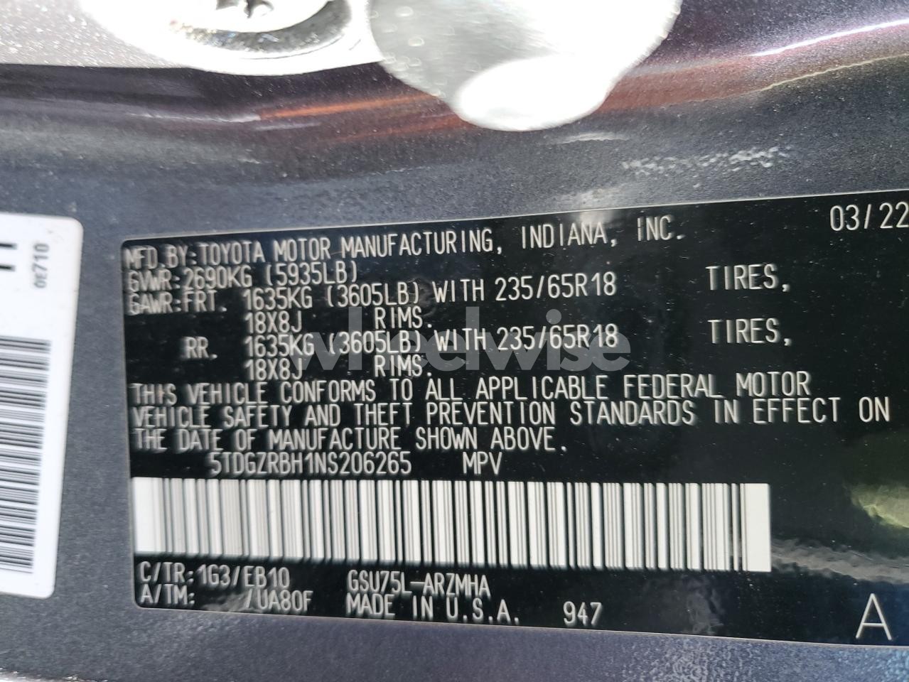 Photo 14 of 2022 TOYOTA HIGHLANDER XLE (VIN 5TDGZRBH1NS206265)