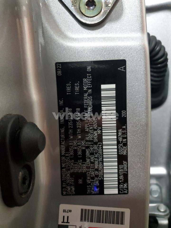 Photo 14 of 2022 TOYOTA HIGHLANDER XLE (VIN 5TDGZRBH1NS588443)