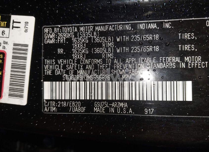 Photo 9 of 2021 Toyota Highlander XLE (VIN 5TDGZRBH2MS556826)