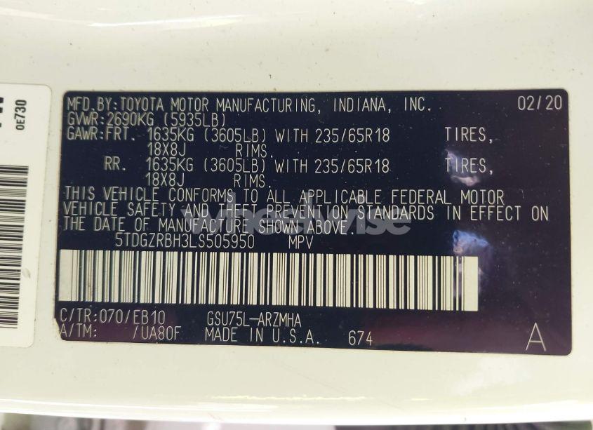 Photo 9 of 2020 Toyota Highlander XLE (VIN 5TDGZRBH3LS505950)