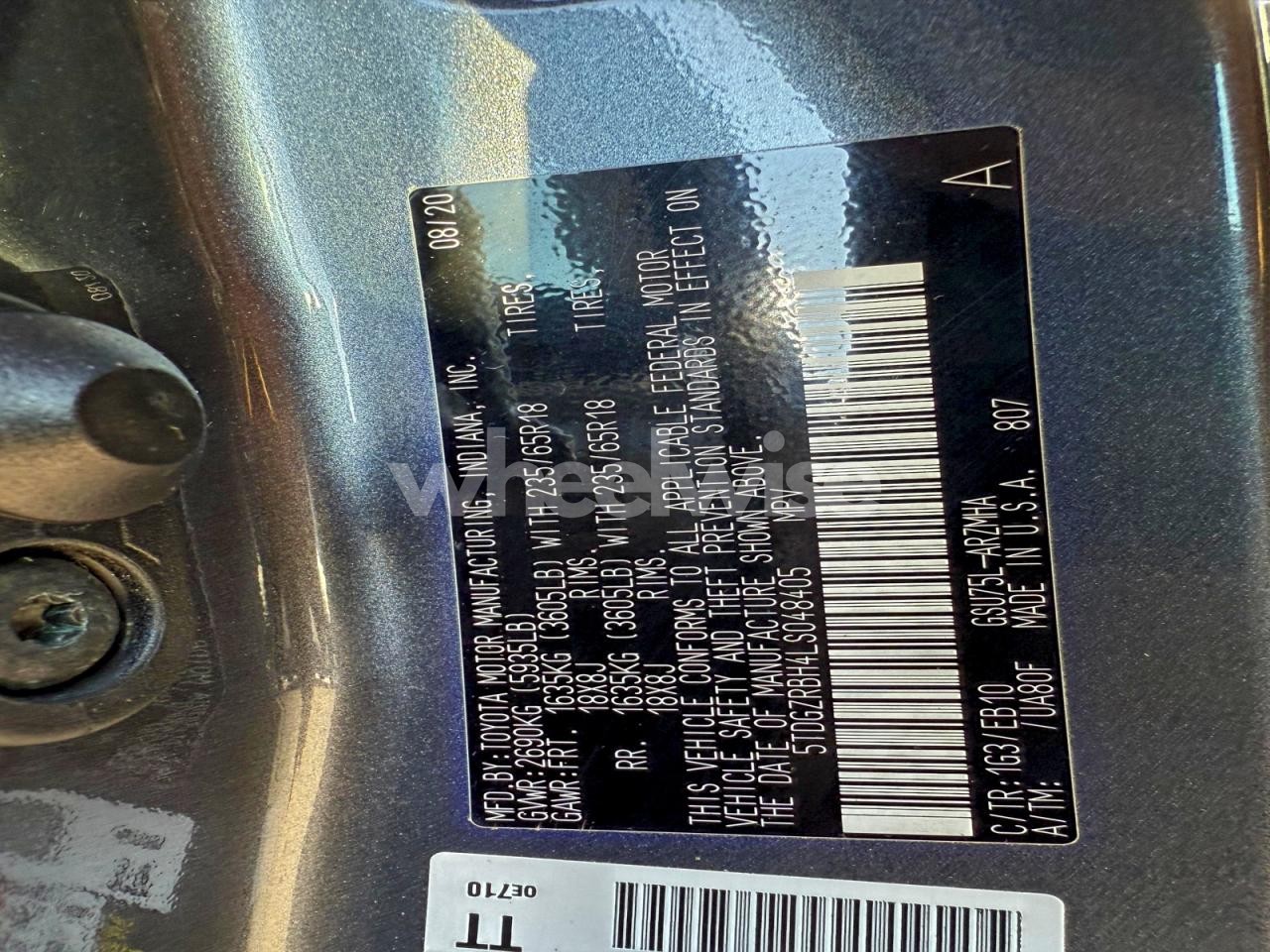 Photo 13 of 2020 TOYOTA HIGHLANDER XLE (VIN 5TDGZRBH4LS048405)