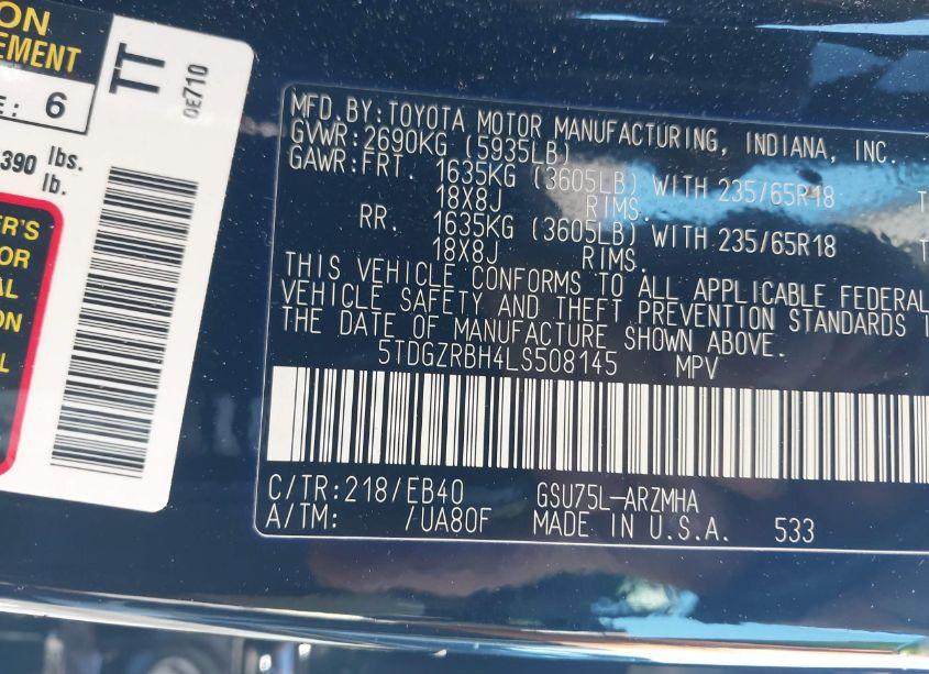 Photo 9 of 2020 Toyota Highlander XLE (VIN 5TDGZRBH4LS508145)