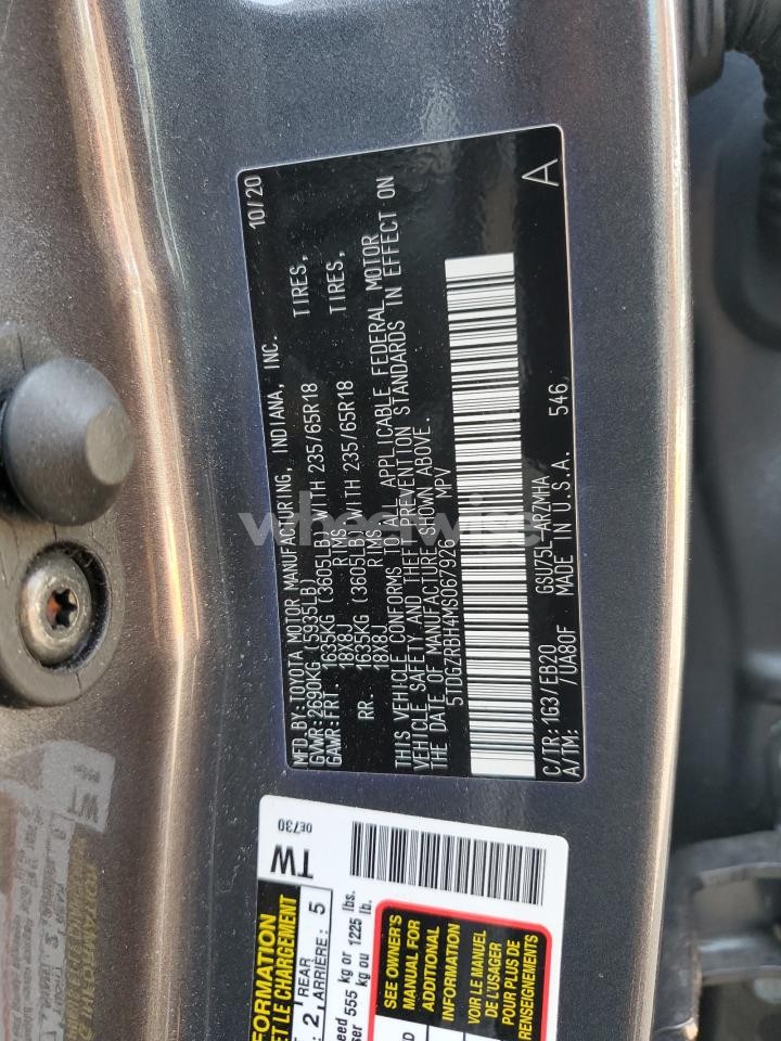 Photo 13 of 2021 TOYOTA HIGHLANDER XLE (VIN 5TDGZRBH4MS067926)