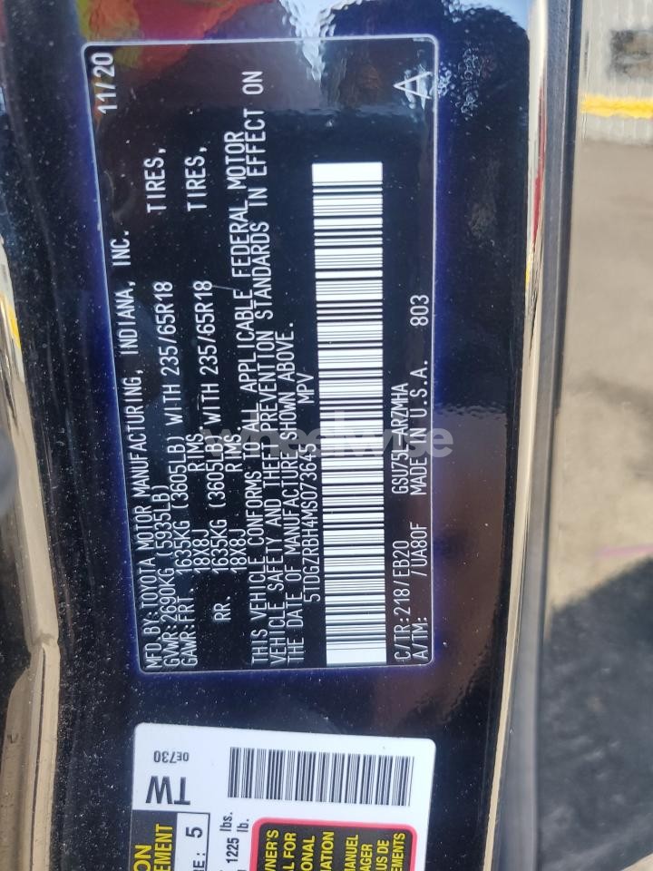 Photo 13 of 2021 TOYOTA HIGHLANDER XLE (VIN 5TDGZRBH4MS073645)